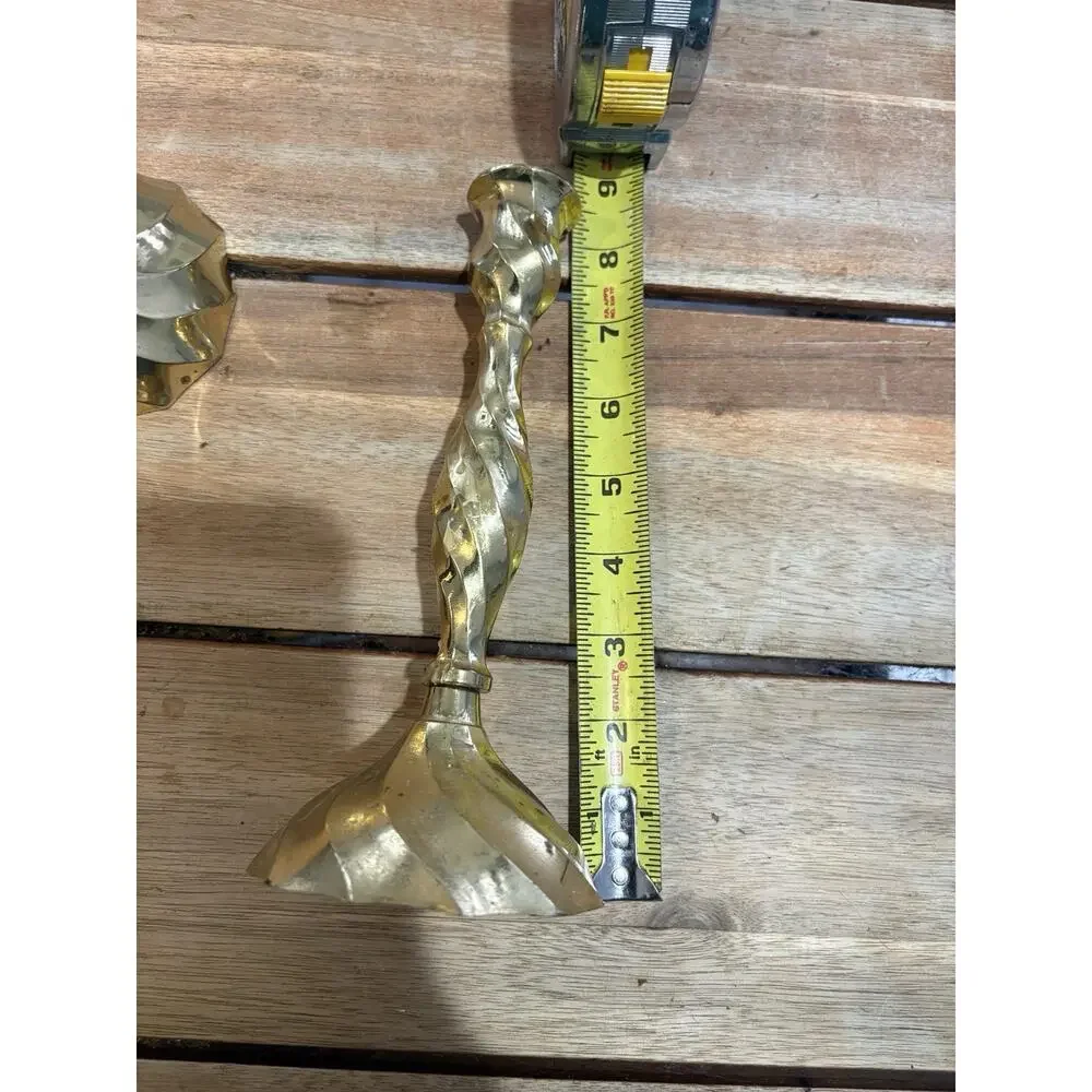 Vintage Pair Of Solid Brass 8” Spiral Candlestick Holders. Made In India